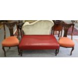 An Oversized Footstool, with red faux leather seat, 117cm by 76cm by 41cm, and A Pair of Carved