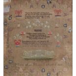 A 19th Century Needlework Sampler, worked by Mary Ann Mitchell, aged 11,1848, depicting a