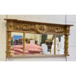 A Recengy Style Gilt Framed Inverted Breakfront Sectional Mirror, 131cm by 56cm