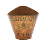 A Metal Grape Hod, repainted with Chateauneuf-du-Pape in gold lettering, the reverse with brown