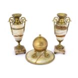 A George Betjemann & Sons Gilt Metal and Onyx Inkstand, circa 1900, of spherical form, the hinged