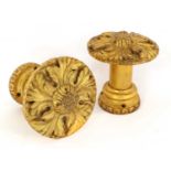 A Pair of Gilt Carved Wood Curtain Tie-Backs, in 18th century style, the circular bosses carved with