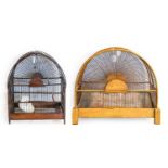 Assorted Kitchenalia, comprising a yellow painted wire work bird cage with tin base and another