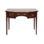 A George III Mahogany and Boxwood-Strung Side Table, circa 1800, of breakfront form, with an oak-