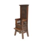 A Late 19th Century Oak Side Chair, of Moorish influence, the dentil and nulled top rail above a