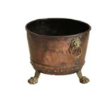 A Regency Style Riveted Cylindrical Copper and Brass Planter/Log Bin, late 19th/early 20th