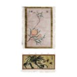 Chinese Silk RugDepicting a fruiting bough on a camel field, signed108cm by 63cmAnother Similar (2)