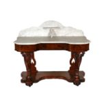 A Victorian Figured Walnut, Burr Walnut and Marble Top Washstand, circa 1870, the original white and