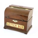 A Victorian Brass-Bound Mahogany Country House Letter Box, in the form of a rolltop desk, the hinged