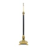 A Late Victorian Telescopic Brass Standard Lamp, late 19th/early 20th century, the rise-and-fall