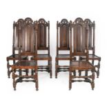 A Set of Six Early 18th Century Joined Oak High-Back Dining Chairs, with turned finials and