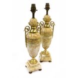 A Pair of French Gilt Metal Mounted Marble Lamp Bases, in Louis XVI style, of baluster form with