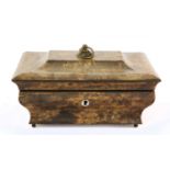 A Regency Mulberry Wood Jewellery Box, the hinged caddy top with ring handle over an ogee base