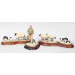 Border Fine Arts 'Collie and Shepherd', model No. 106 by Ray Ayres, together with two other sheep