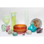 A Collection of Glassware, Victorian and Studio Glass, including a Sunderland dump, Mdina vase,