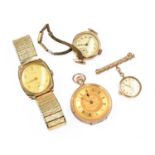 A 9-carat gold Rotary wristwatch, 9-carat gold wristwatch, 9-carat gold 'Omega Brooch/watch (
