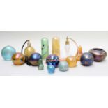 Glasform, vases and perfume bottles (one tray)Small pear formed weight with loss to the stork.