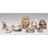 Royal Crown Derby Imari Paperweights, including three owl form examples, a Collectors' Guild
