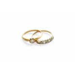 An 18 Carat Gold Diamond Solitaire Ring, finger size P; and A 9 Carat Gold Dress Ring, finger size T