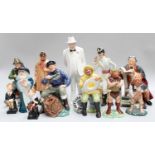 Twelve Royal Doulton Figures, 'the Shepherd' HN1975, 'the Boatman' HN2417, 'Winston Churchill', 'the