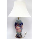 A Moorcroft Finches on Blue Pattern Lamp, designed by Sally Tuffin, impressed marks, 32.5cm high (