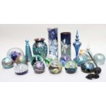 Okra Glass, including vases and paperweights, also including Caithness paperweights and others (