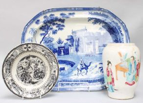 A Rogers Pearlware Meat Plate, circa 1820, printed in underglaze blue with the Camel pattern,