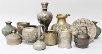 Islamic and Eastern Metalwares, including a niello hookah base, pair of lota and a Japanese bronze