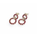 A Pair of 18 Carat White Gold Synthetic Ruby and White Stone Drop Earrings, designed as two