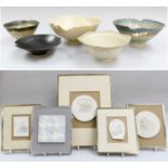 A Collection of Mollie Hillam Art Pottery Bowls; together with five framed wall plaquesLeaf shaped