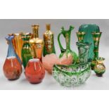 Seventeen Pieces of Art Glass, Deco Venetian, Bohemian, etc