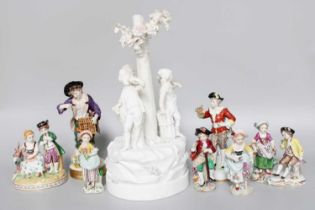 An 18th century Biscuit Porcelain Figure Group; together with various other 20th century continental