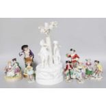 An 18th century Biscuit Porcelain Figure Group; together with various other 20th century continental