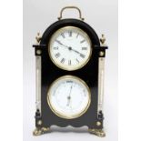 An Ebonised Mantel Timepiece, combined with thermometer and aneroid barometer, retailed by R.
