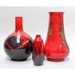 Three Royal Doulton Flambe Vases, largest 27.5cm high