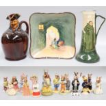 Royal Doulton Bunnykins Figures, Sir Lanecelot, Bride, Romeo and Juliet, together with a Kingsware