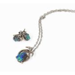 An Opal and Diamond Pendant on An 18 Carat White Gold Chain, pendant stamped '750', pendant length