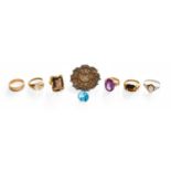 A Quantity of Jewellery, comprising of six rings of varying designs, including three 9 carat gold