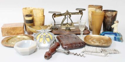 A Group of Metalwares, Wooden items and other Collectables, including a giode dish surmounted by a