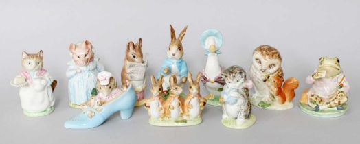 Beswick Beatrix Potter Figures Including: 'Mr Jeremy Fisher', 'Jemima Puddleduck', 'Tailor of