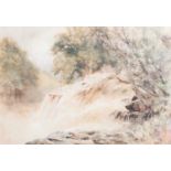 Attributed to William Bennett (1811-1871)Woodland waterfallSigned, watercolour, 53cm by 75.5cm