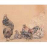 William Huggins (1820-1884) Study of chickens before a farm buildingSigned, mixed media, 40cm by