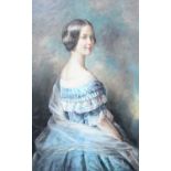 Manner of Franz Xaver Winterhalter (1805-1873) Portrait of an elegant lady, half length, in a blue