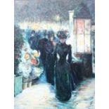 French School (20th Century) Elegant figures in a flower marketOil on canvas, 100cm by 74.5cm