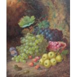 George Webber (19th Century) Still life of assorted fruits before a woodland Signed, oil on