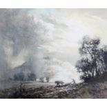 Robert Lesley Howey (1900-1981)Ploughing sceneSigned, watercolour heightened with white, 36cm by