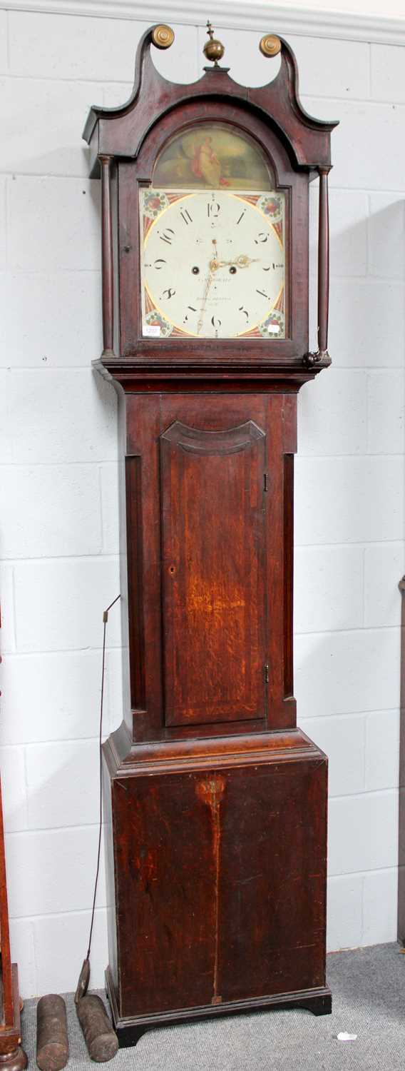 An Oak Eight Day Painted Dial Longcase Clock, early 19th century, 13'' painted arch dial, signed C.