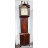 An Oak Eight Day Painted Dial Longcase Clock, early 19th century, 13'' painted arch dial, signed C.