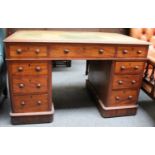 A Victorian Mahogany Twin Pedestal Desk, with moulded rectangular top having leather inset, 122cm by