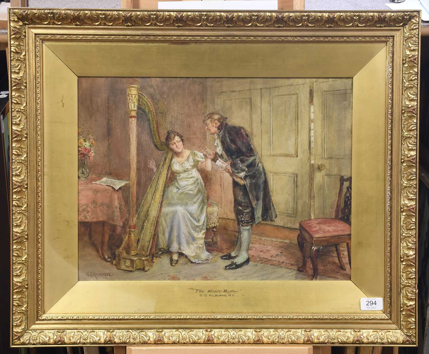 George Goodwin Kilburne RI, RBA (1839 -1924)"The Music Master"Signed, watercolour heightened with - Image 2 of 3